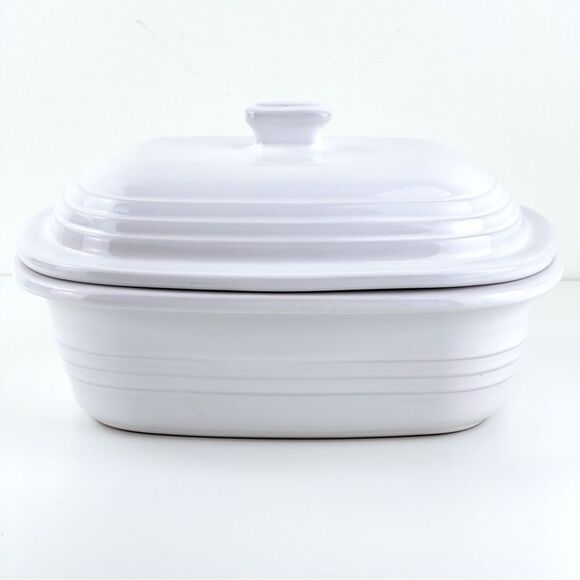 Pampered Chef White 3.1 Qt Deep Covered Baking Stoneware Roaster Casserole Dish - Picture 3 of 10